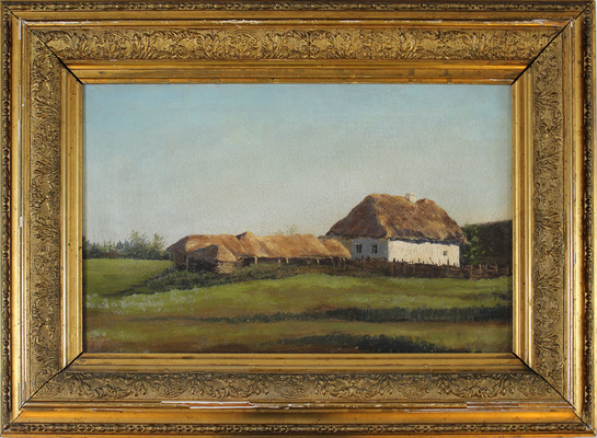 Неизвестный художник. Малороссийский пейзаж с хатами